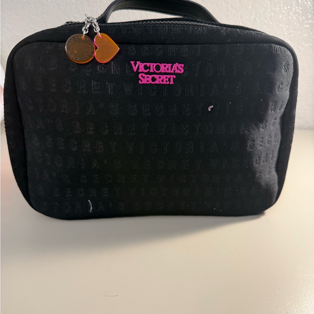 Victoria's Secret Black Cosmetic Case with Pink Logo and Charm